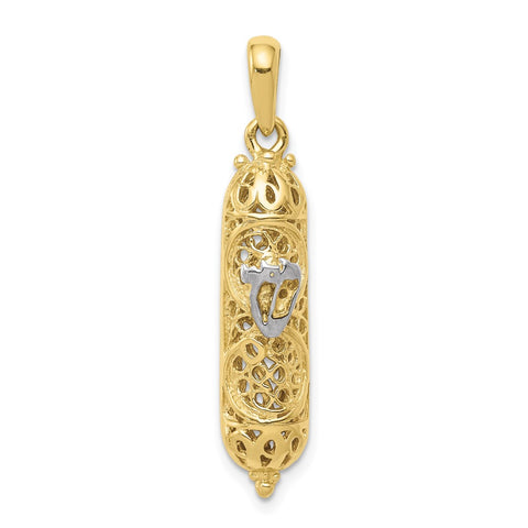 10k & Rhodium Mezuzah w/Shin Charm-WBC-10CG40