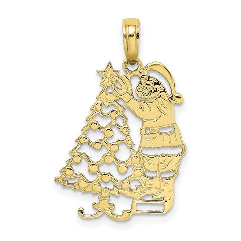 10K Polished Christmas Tree and Santa Pendant-WBC-10D1119