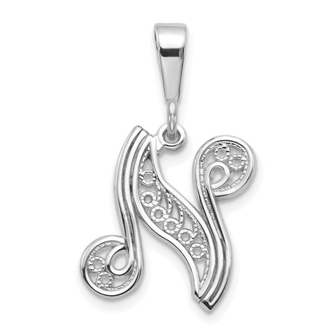 10KW Filigree Initial N Pendant-WBC-10D1281N