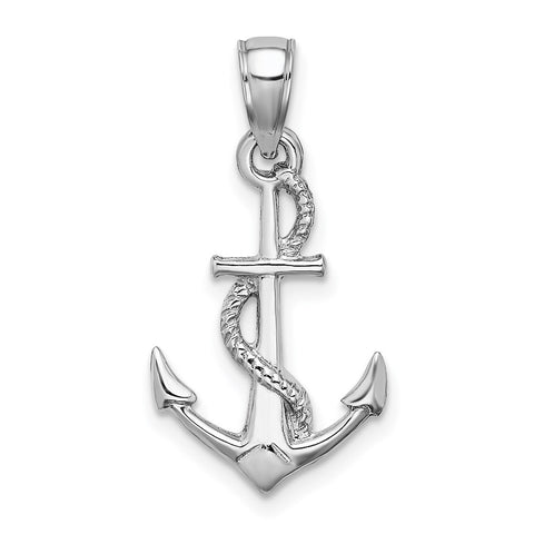 10K White Gold Solid Polished 3-D Anchor Pendant-WBC-10D1360W