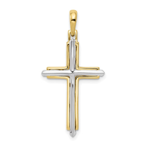 10k Two-tone Fancy Cross Pendant-WBC-10D1563