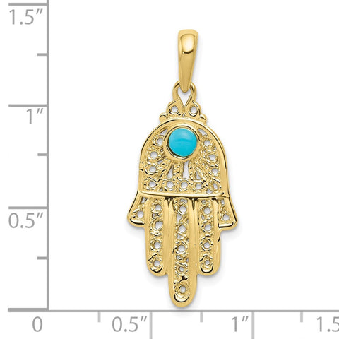 10k Turquoise Filigree Chamseh Pendant-WBC-10D1707