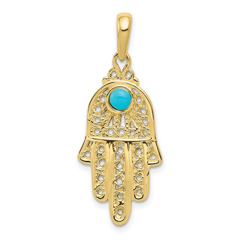 10k Turquoise Filigree Chamseh Pendant-WBC-10D1707