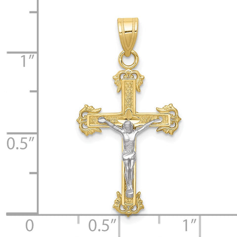 10K Two-tone Diamond-cut Crucifix Pendant-WBC-10D3636
