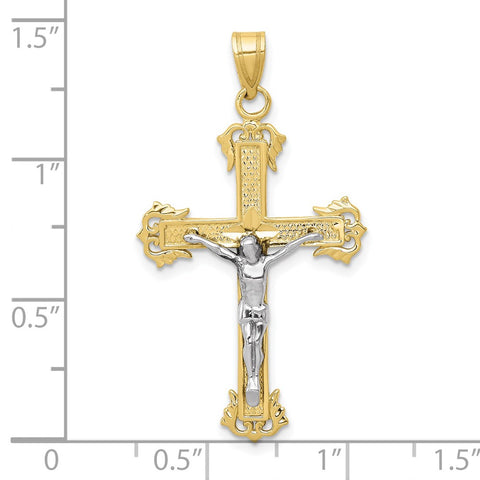 10K Two-tone Diamond-cut Crucifix Pendant-WBC-10D3637
