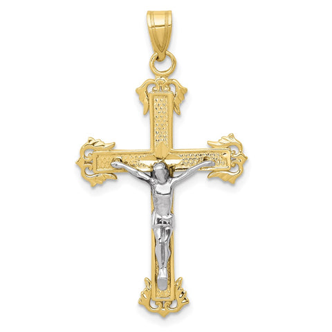 10K Two-tone Diamond-cut Crucifix Pendant-WBC-10D3637