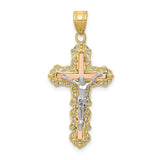 10K Tri-color Diamond-cut Crucifix Pendant-WBC-10D3644