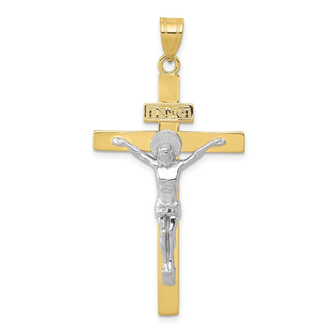 10K Two-tone INRI Crucifix Pendant-WBC-10D3666