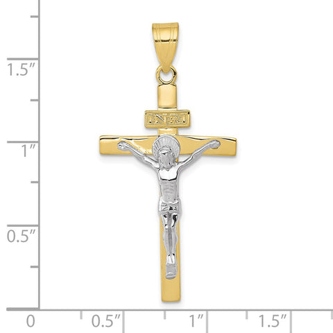 10K Two-tone INRI Crucifix Pendant-WBC-10D3667