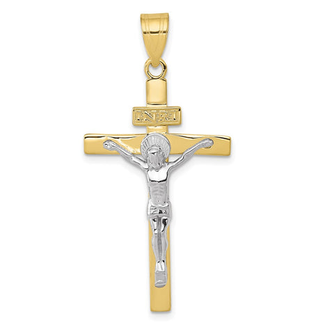 10K Two-tone INRI Crucifix Pendant-WBC-10D3667