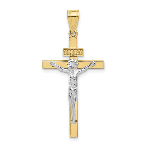 10K Two-tone INRI Crucifix Pendant-WBC-10D3668