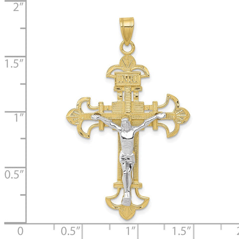 10K Two-tone INRI Crucifix Pendant-WBC-10D3672