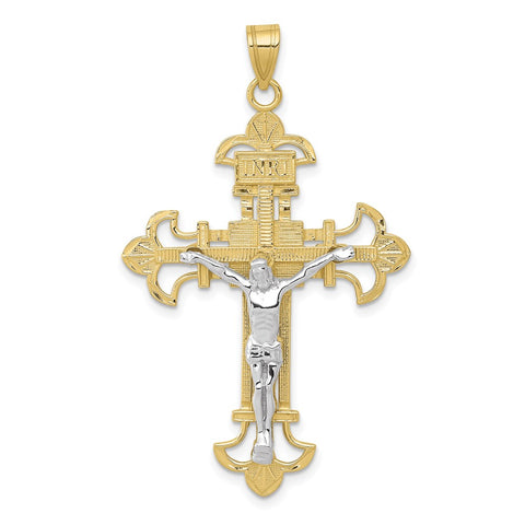 10K Two-tone INRI Crucifix Pendant-WBC-10D3672