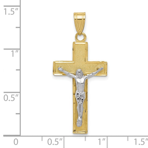 10K Two-tone Diamond-cut Crucifix Pendant-WBC-10D3688
