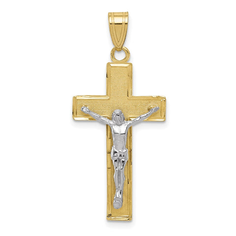 10K Two-tone Diamond-cut Crucifix Pendant-WBC-10D3688