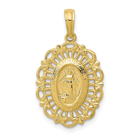 10k Oval Miraculous Medal Pendant-WBC-10D3705