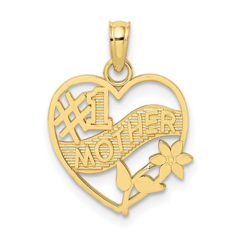 10K #1 MOTHER In Heart Frame Pendant-WBC-10D3942