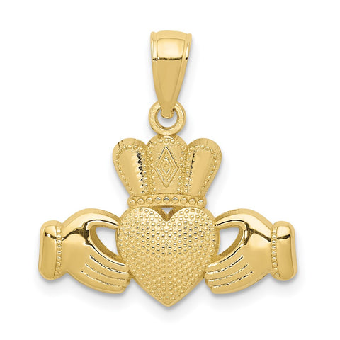 10K Claddagh Pendant with Textured Crown-WBC-10D4040