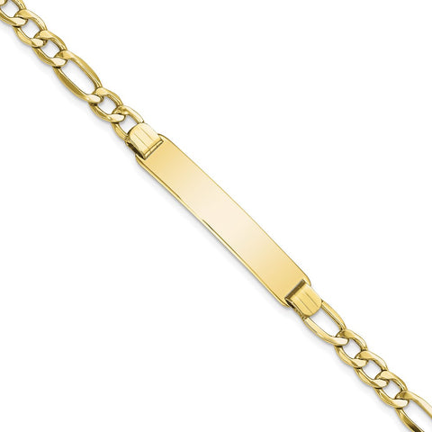 10k Semi-solid Figaro Link ID Bracelet-WBC-10DCID135-7