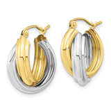 10k Two-tone Polished Double Hoop Earrings-WBC-10ER286