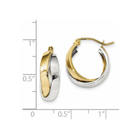 10k Two-tone Polished Double Hoop Earrings-WBC-10ER287