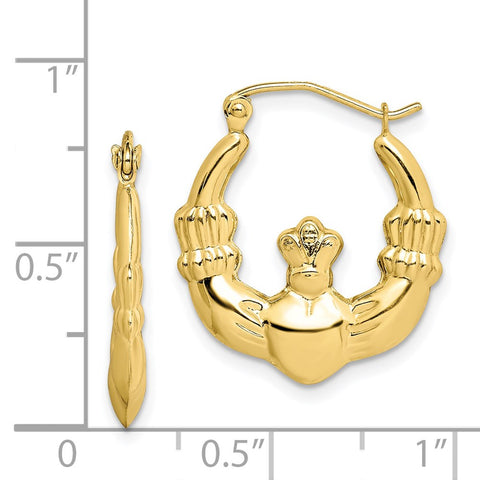 10k Polished Claddagh Hoop Earrings-WBC-10ER294