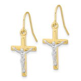 10k Two-tone Polished Crucifix Earrings-WBC-10ER298