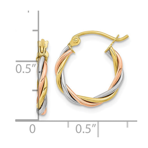 10k Tri-color Polished 2.5mm Twisted Hoop Earrings-WBC-10ER301
