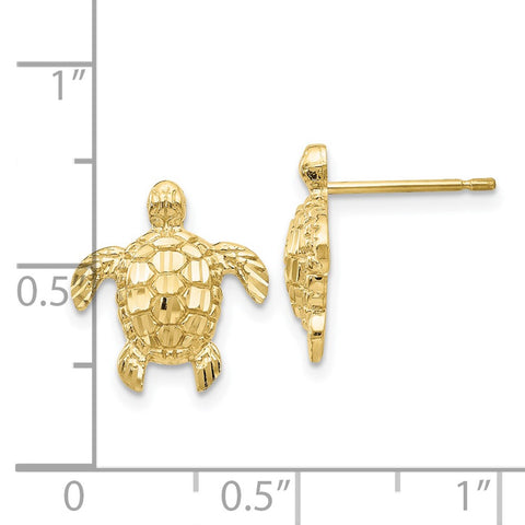 10k Gold Polished & Textured Sea Turtles Post Earrings-WBC-10H1129
