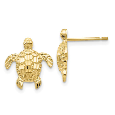 10k Gold Polished & Textured Sea Turtles Post Earrings-WBC-10H1129
