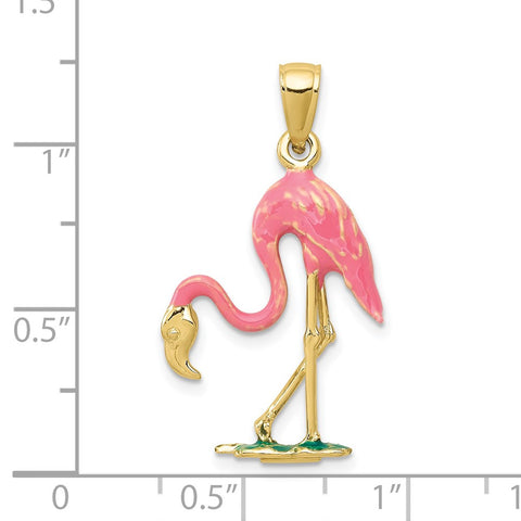 10k Enameled 3-D Pink Flamingo Pendant-WBC-10K1905