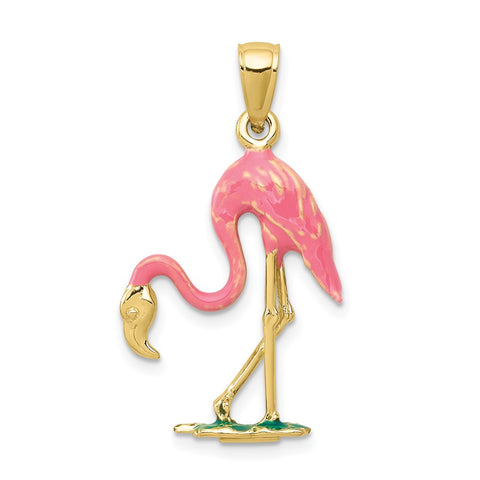 10k Enameled 3-D Pink Flamingo Pendant-WBC-10K1905