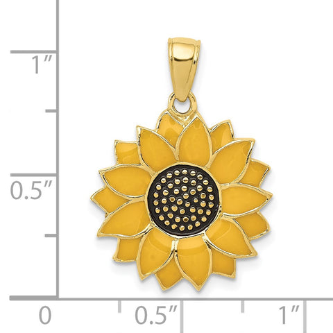 10k Enameled Yellow Sunflower Pendant-WBC-10K1965