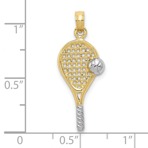 10k w/Rhodium Polished Tennis Racquet Pendant-WBC-10K1995