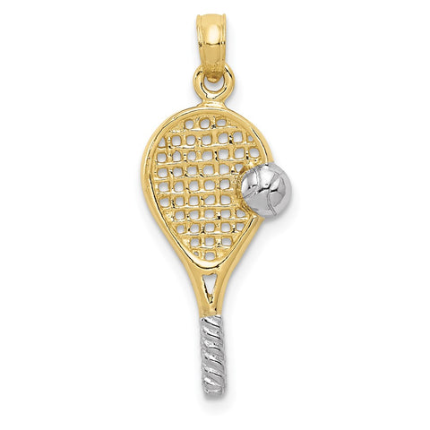 10k w/Rhodium Polished Tennis Racquet Pendant-WBC-10K1995