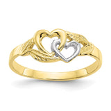 10K & White Rhodium Polished 2 Hearts Ring-WBC-10K2071