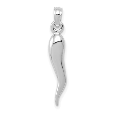 10k White Gold Medium 3D Italian Horn Pendant-WBC-10K2735W