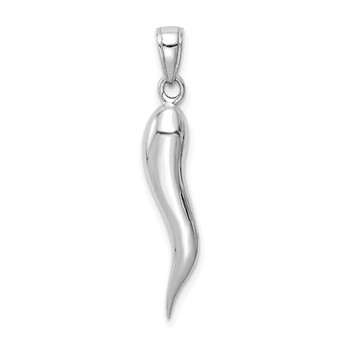 10k White Gold Large 3D Italian Horn Pendant-WBC-10K2737W