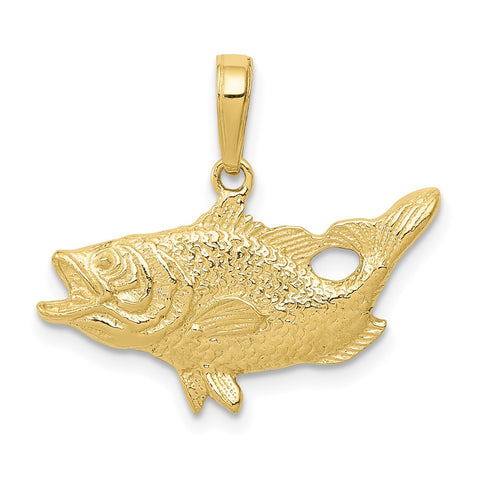 10k Open Mouthed Bass Fish Pendant-WBC-10K3044