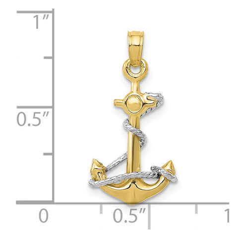 10K Two-Tone 3D Anchor W/Rope Pendant-WBC-10K3074