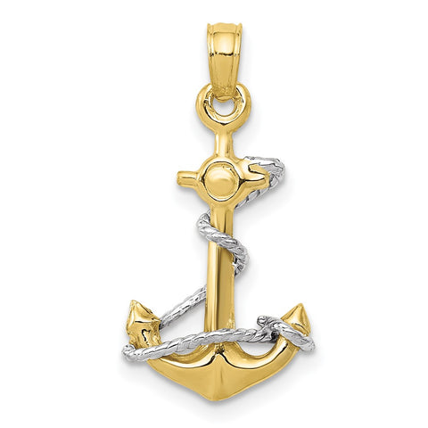 10K Two-Tone 3D Anchor W/Rope Pendant-WBC-10K3074