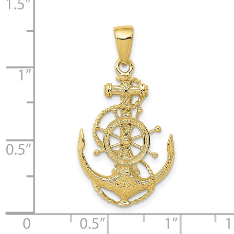 10K Medium Anchor w/Wheel Pendant-WBC-10K3080