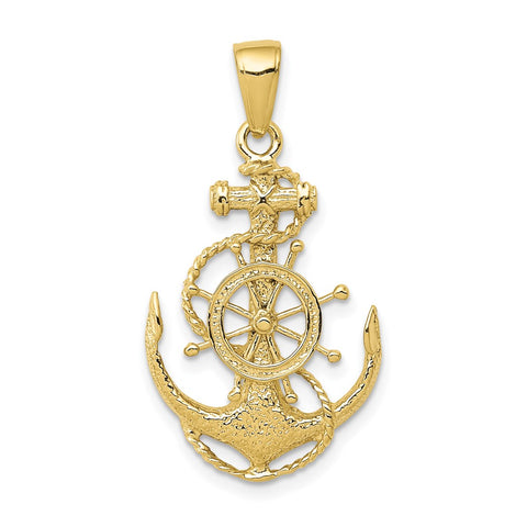 10K Medium Anchor w/Wheel Pendant-WBC-10K3080