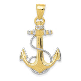 10k YG W/ Rhodium Anchor w/Rope Pendant-WBC-10K3081