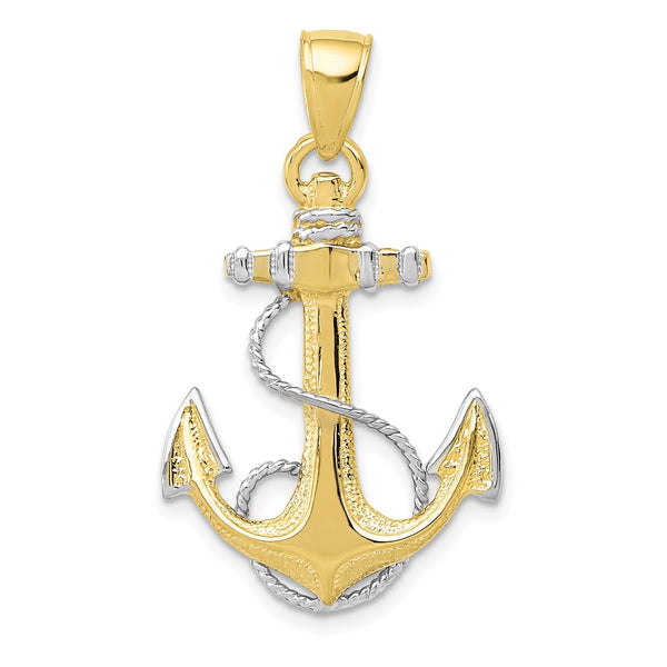 10k YG W/ Rhodium Anchor w/Rope Pendant-WBC-10K3081