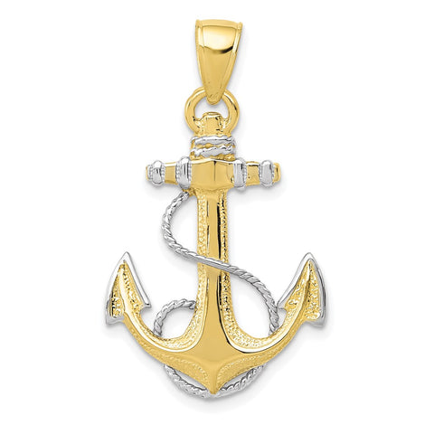 10k YG W/ Rhodium Anchor w/Rope Pendant-WBC-10K3081