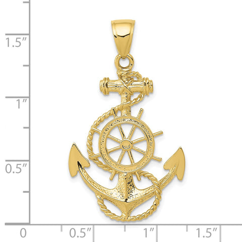 10k Large Anchor w/Wheel Pendant-WBC-10K3083