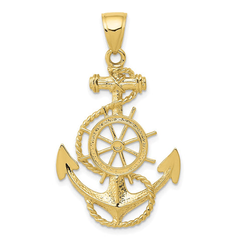 10k Large Anchor w/Wheel Pendant-WBC-10K3083