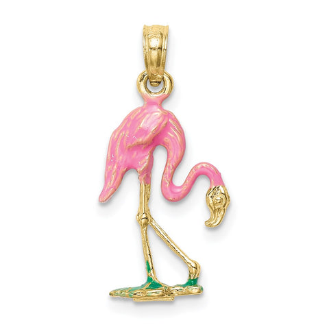10K 3-D Enameled Pink Flamingo Pendant-WBC-10K3269