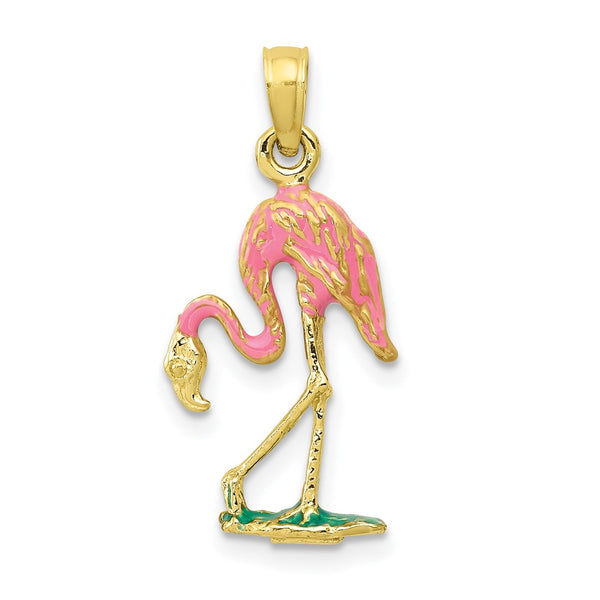 10K 3-D Enameled Pink Flamingo Pendant-WBC-10K3269